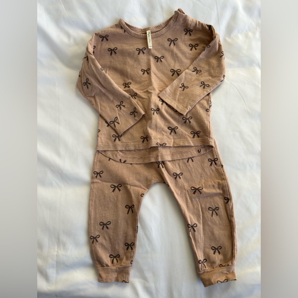 Rylee + Cru Beige/Pink Bow Kids Matching Set